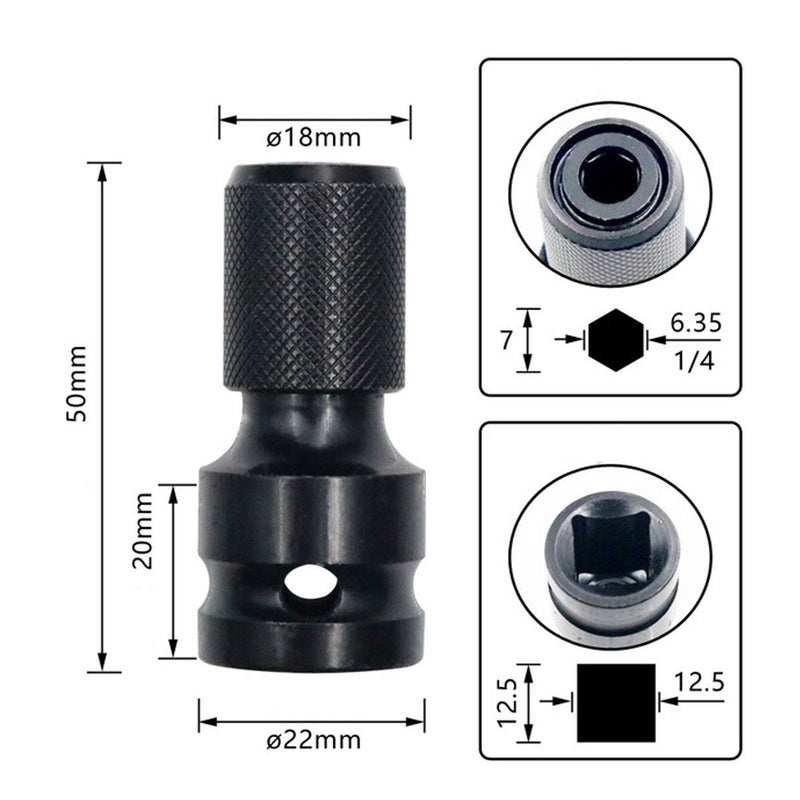 DCA 2PCS 1/2 inch Square Drive to 1/4 inch Hex Female Socket Adapter Converter Chuck Adapter for Impact Air and Electric Wrench - Image 2